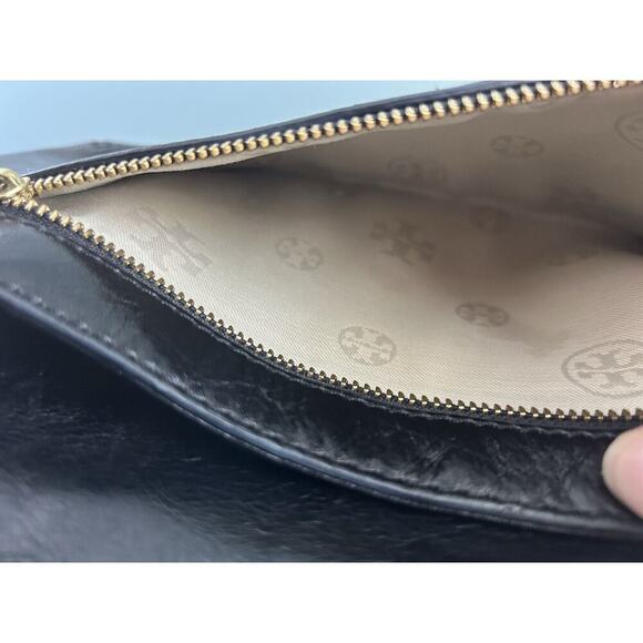 Tory Burch Reva Black Leather Purse Detachable Gold Chain Strap Crossbody Clutch - Picture 15 of 16